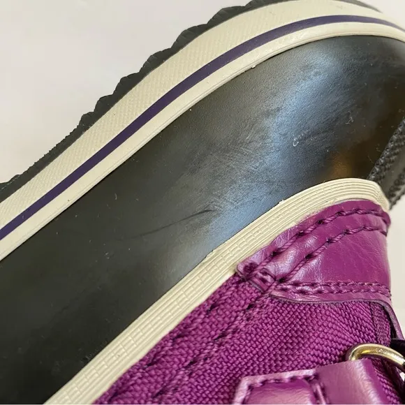 SOREL kids iris plum purple black yoot pac nylon rubber fur trim snow boots