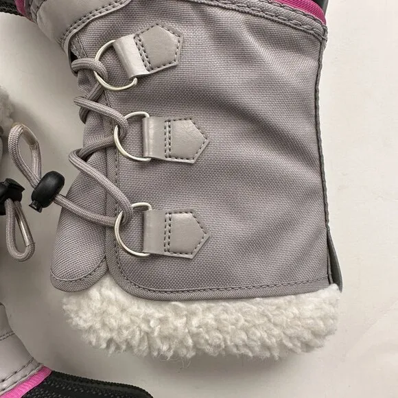 Sorel Kids Yoot Pac Nylon Snow Boots Waterproof Winter Shoes - Gray/Pink Youth 1