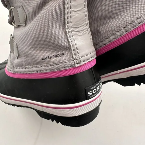 Sorel Kids Yoot Pac Nylon Snow Boots Waterproof Winter Shoes - Gray/Pink Youth 1