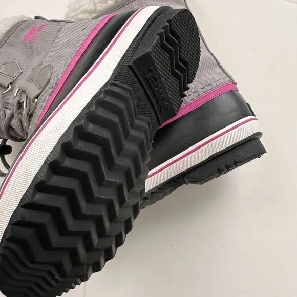 Sorel Kids Yoot Pac Nylon Snow Boots Waterproof Winter Shoes - Gray/Pink Youth 1
