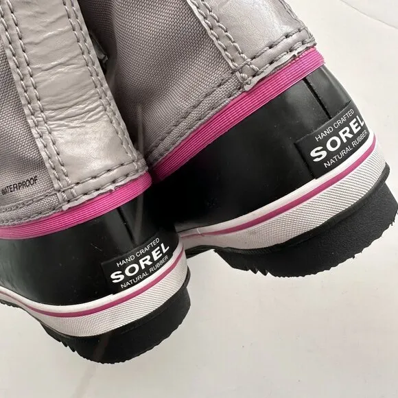 Sorel Kids Yoot Pac Nylon Snow Boots Waterproof Winter Shoes - Gray/Pink Youth 1