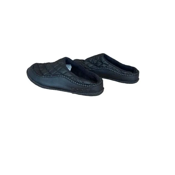 Sorel Mens Black Burma Cozy Mule Slip-On Quilted Puffer Flat Mule Slippers Sz 9