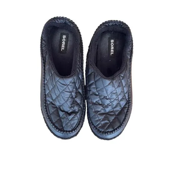 Sorel Mens Black Burma Cozy Mule Slip-On Quilted Puffer Flat Mule Slippers Sz 9
