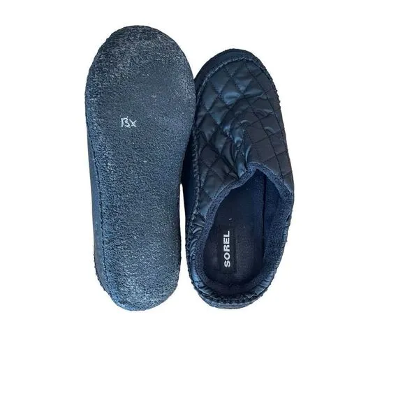 Sorel Mens Black Burma Cozy Mule Slip-On Quilted Puffer Flat Mule Slippers Sz 9