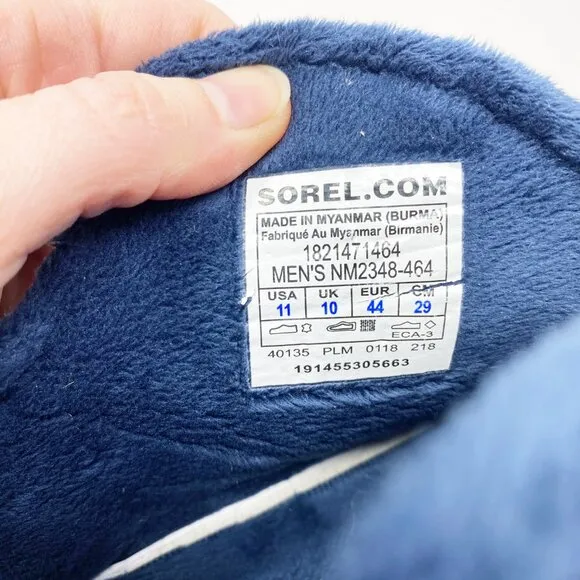 Sorel Navy Blue Manawan Quilted Nylon Bootie Slippers Men's Size 11 VGUC Slip-On