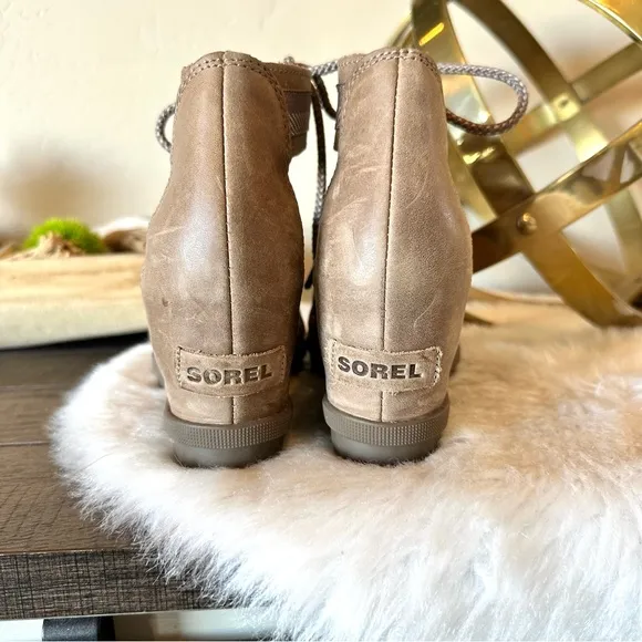 Sorel Womens Joanie II Lace Tan Lace-Up Wedges Shoes 6 Sandals Bootie