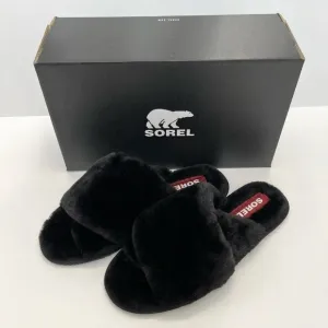 Sorel Womens Slippers Go Mail Run Black Fluffy Slip On Lounge Comfort Size 10