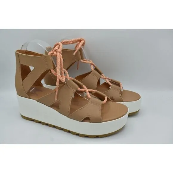 Sorel Womens Size 9 Cameron Flatform Lace Platform Beige Gladiator Sandals Shoes