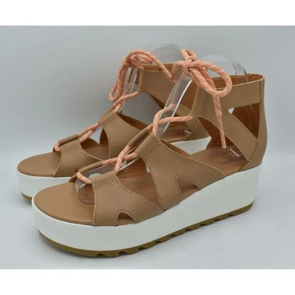 Sorel Womens Size 9 Cameron Flatform Lace Platform Beige Gladiator Sandals Shoes