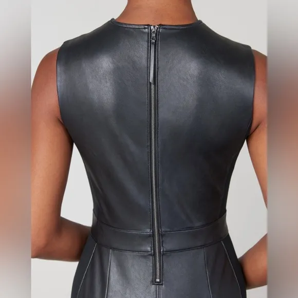 SPANX Faux Leather Sheath Dress Sleeveless Ponte Luxe Valentines Modern Black 2X
