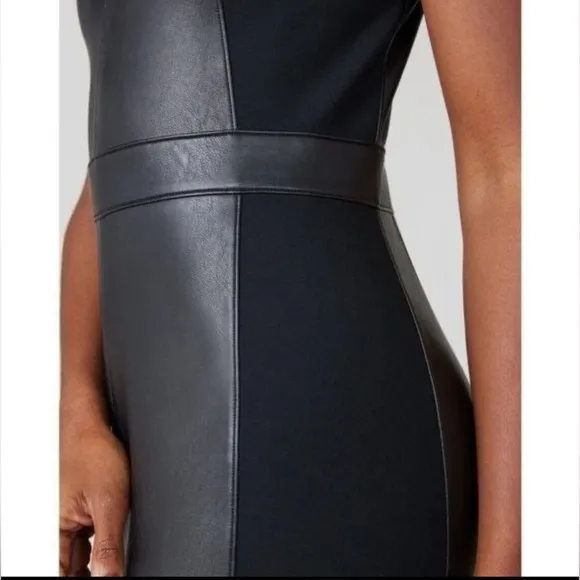 SPANX Faux Leather Sheath Dress Sleeveless Ponte Luxe Valentines Modern Black 2X