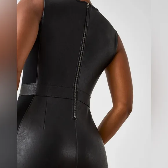 SPANX Faux Leather Sheath Dress Sleeveless Ponte Luxe Valentines Modern Black 2X