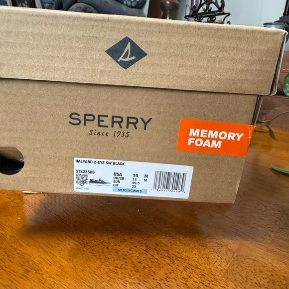 Sperry Mens Black/White Boat Shoes with Classic Design and Memory Foam Size 15