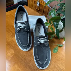 Sperry Mens Black/White Boat Shoes with Classic Design and Memory Foam Size 15