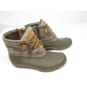 Sperry Saltwater Heavy Linen OLIVE Duck Boots Waterproof Rain Boots Women Size 7