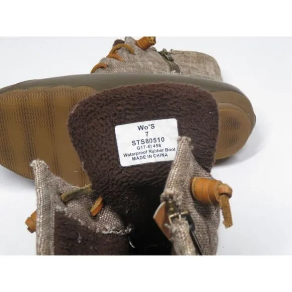 Sperry Saltwater Heavy Linen OLIVE Duck Boots Waterproof Rain Boots Women Size 7
