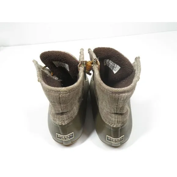 Sperry Saltwater Heavy Linen OLIVE Duck Boots Waterproof Rain Boots Women Size 7