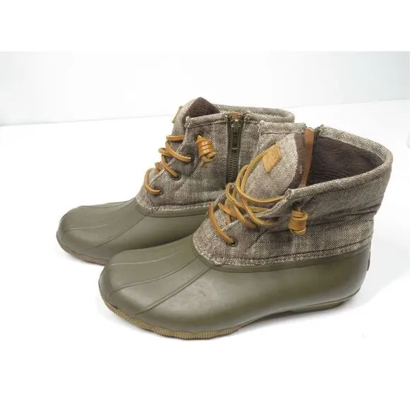 Sperry Saltwater Heavy Linen OLIVE Duck Boots Waterproof Rain Boots Women Size 7