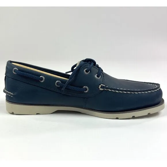 Sperry Top-Sider Leeward 2-Eye Mens Wide Navy Blue White Leather Boat Shoes