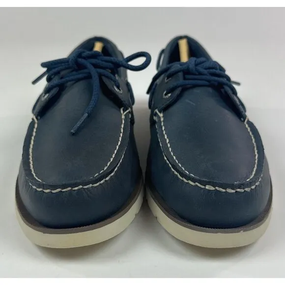 Sperry Top-Sider Leeward 2-Eye Mens Wide Navy Blue White Leather Boat Shoes