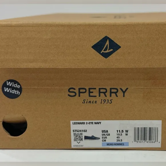 Sperry Top-Sider Leeward 2-Eye Mens Wide Navy Blue White Leather Boat Shoes