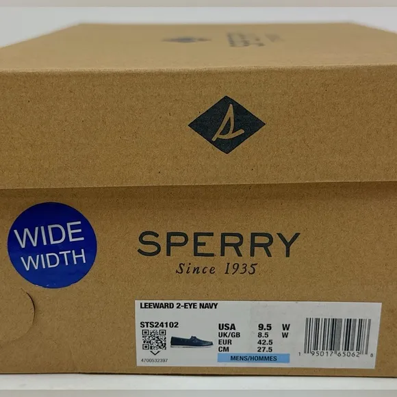 Sperry Top-Sider Leeward 2-Eye Mens Wide Navy Blue White Leather Boat Shoes