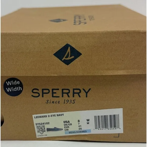 Sperry Top-Sider Leeward 2-Eye Mens Wide Navy Blue White Leather Boat Shoes