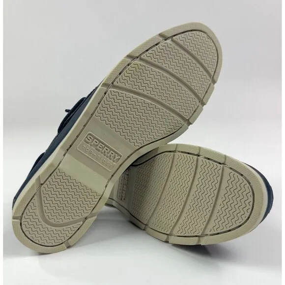 Sperry Top-Sider Leeward 2-Eye Mens Wide Navy Blue White Leather Boat Shoes