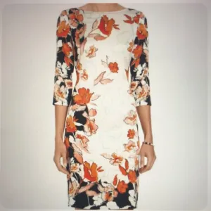 ST. JOHN Modern Floral Stretch Silk Charmeuse Sheath Dress  Size 10