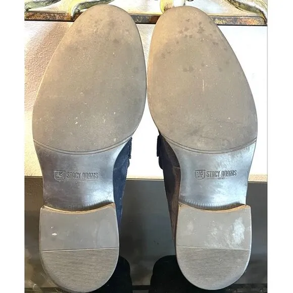 Stacy Adams Nesbit Black Leather Suede Almond Apron Pinch Toe Shoes Size 10.5 M