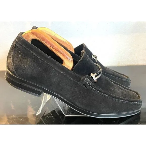 Stacy Adams Nesbit Black Leather Suede Almond Apron Pinch Toe Shoes Size 10.5 M