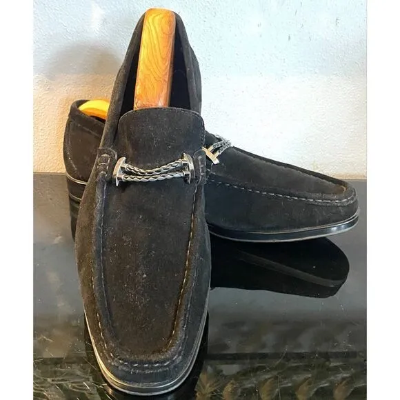 Stacy Adams Nesbit Black Leather Suede Almond Apron Pinch Toe Shoes Size 10.5 M