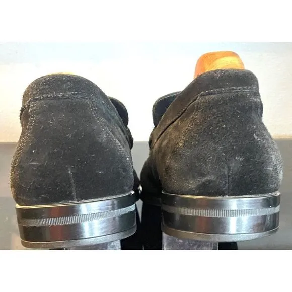 Stacy Adams Nesbit Black Leather Suede Almond Apron Pinch Toe Shoes Size 10.5 M
