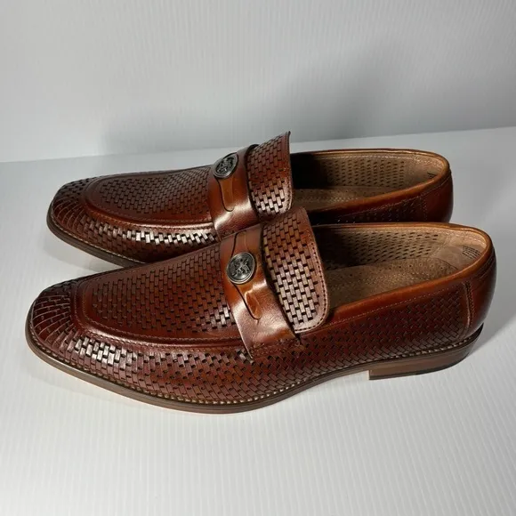 Stacy Adams Shoes Mens 10.5 Belfair Moc Toe Penny Loafer Cognac Leather Office