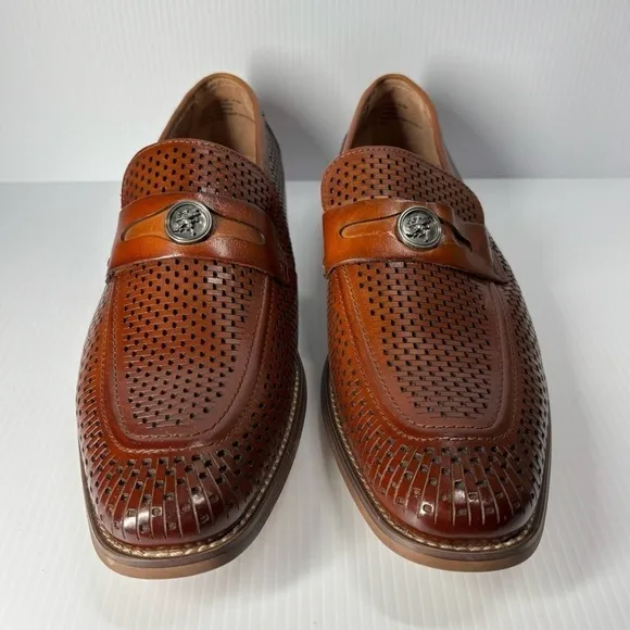 Stacy Adams Shoes Mens 10.5 Belfair Moc Toe Penny Loafer Cognac Leather Office