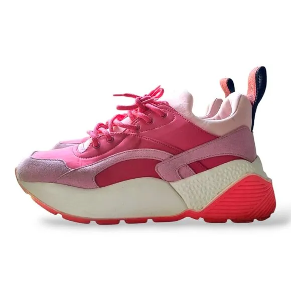 Stella McCartney eclipse pink red leather suede platform sneakers womens 37 Euro