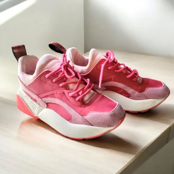 Stella McCartney eclipse pink red leather suede platform sneakers womens 37 Euro