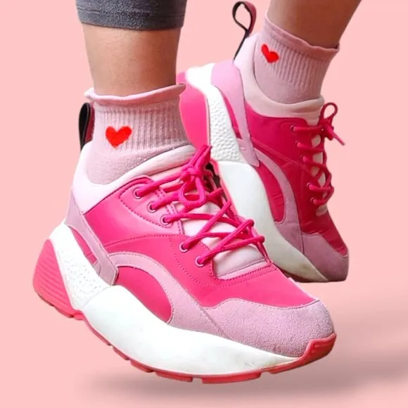 Stella McCartney eclipse pink red leather suede platform sneakers womens 37 Euro