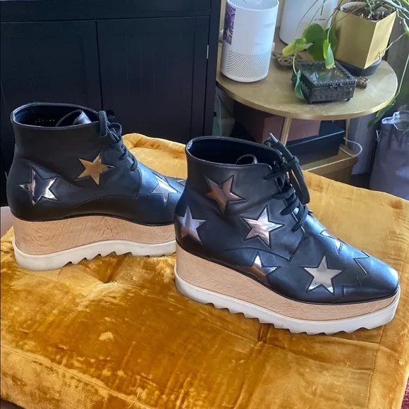 Stella McCartney Elyse Star 75 Platform Ankle Boots Silver Star Platform Shoes
