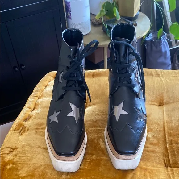 Stella McCartney Elyse Star 75 Platform Ankle Boots Silver Star Platform Shoes