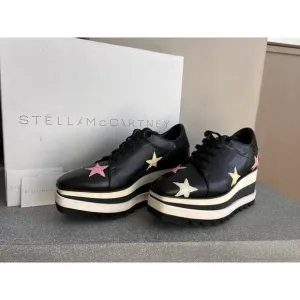 Stella McCartney Elyse Stars Women Black Leather Platform Sneakers 38.5 with Box
