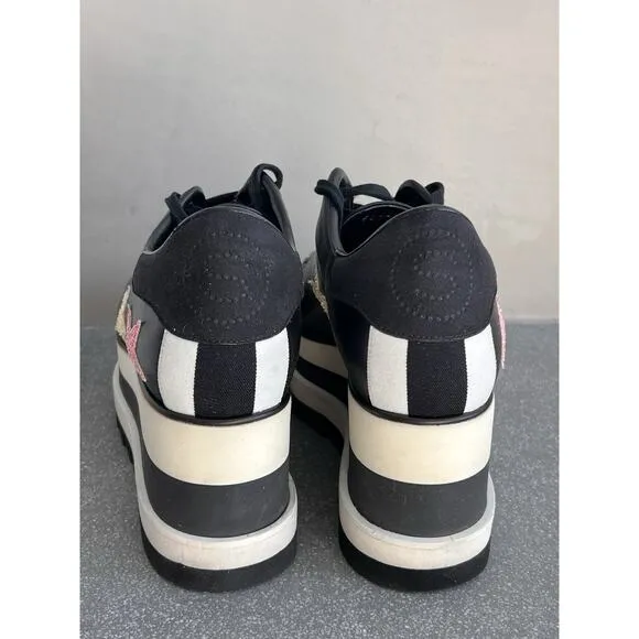 Stella McCartney Elyse Stars Women Black Leather Platform Sneakers 38.5 with Box