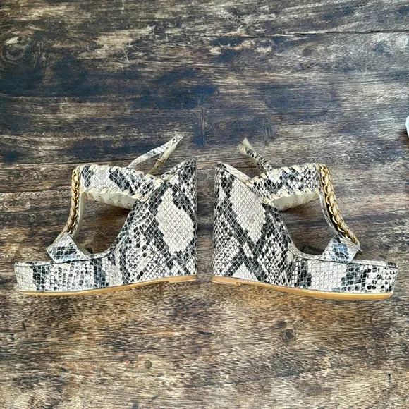 Stella McCartney snakeskin platform wedge heel sandals w/ gold chain size 7