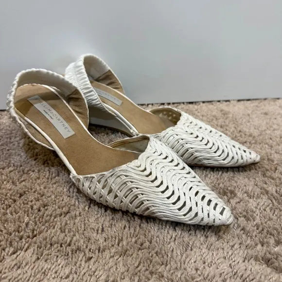 Stella McCartney Woven Slingback Kitten Heels Pointed Toe Ivory Size EU 40 US 9