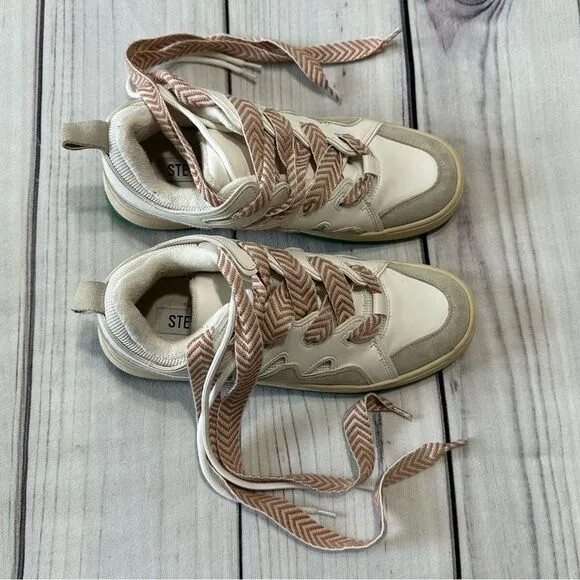 Steve Madden Roaring Platform White/Green Double-Laced Fashion Sneakers size 10