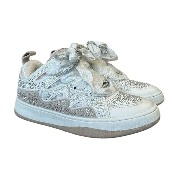 Steve Madden Roaring White Rhinestones Platform Sneakers Shoes 7.5M