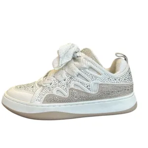 Steve Madden Roaring White Rhinestones Platform Sneakers Shoes 7.5M