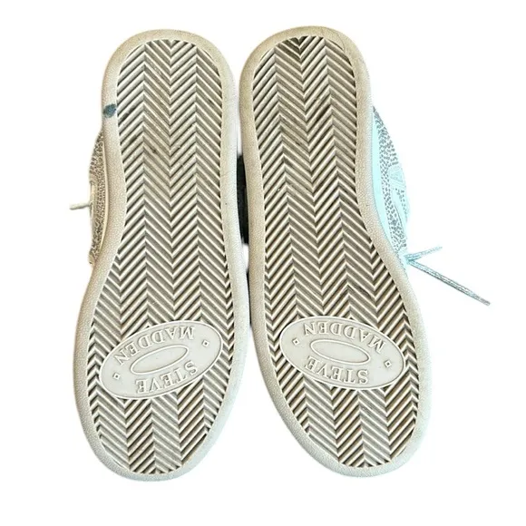 Steve Madden Roaring White Rhinestones Platform Sneakers Shoes 7.5M