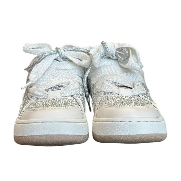 Steve Madden Roaring White Rhinestones Platform Sneakers Shoes 7.5M