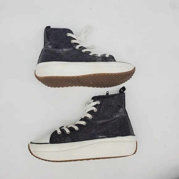 Steve Madden Shoes Junior 3 Winnona Platform High-Top Sneakers Sparkling Glitter